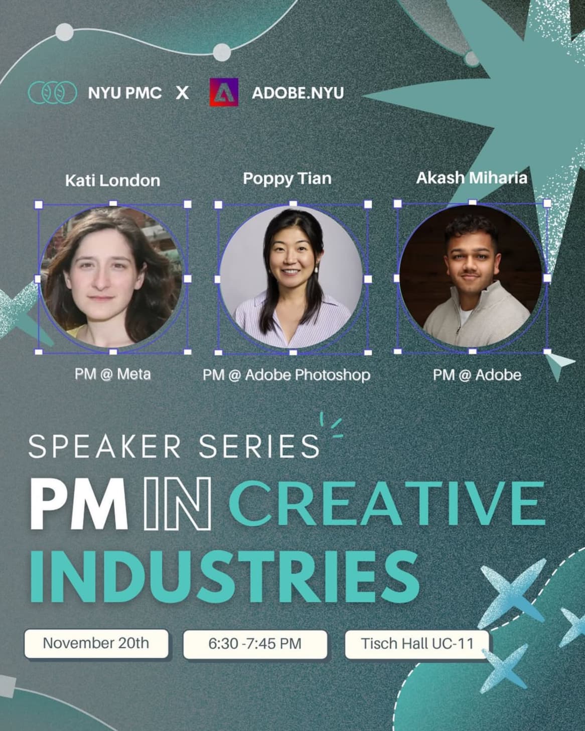 PM in Creative Industries speaker series poster with Adobe