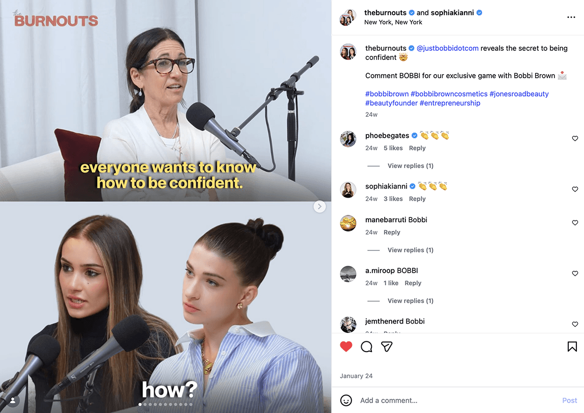 The Burnouts Instagram post with Bobbi Brown on confidence