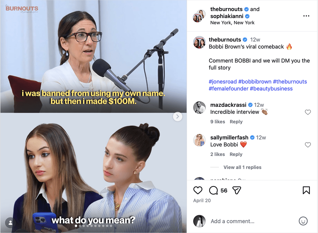The Burnouts Instagram post on Bobbi Brown's viral comeback