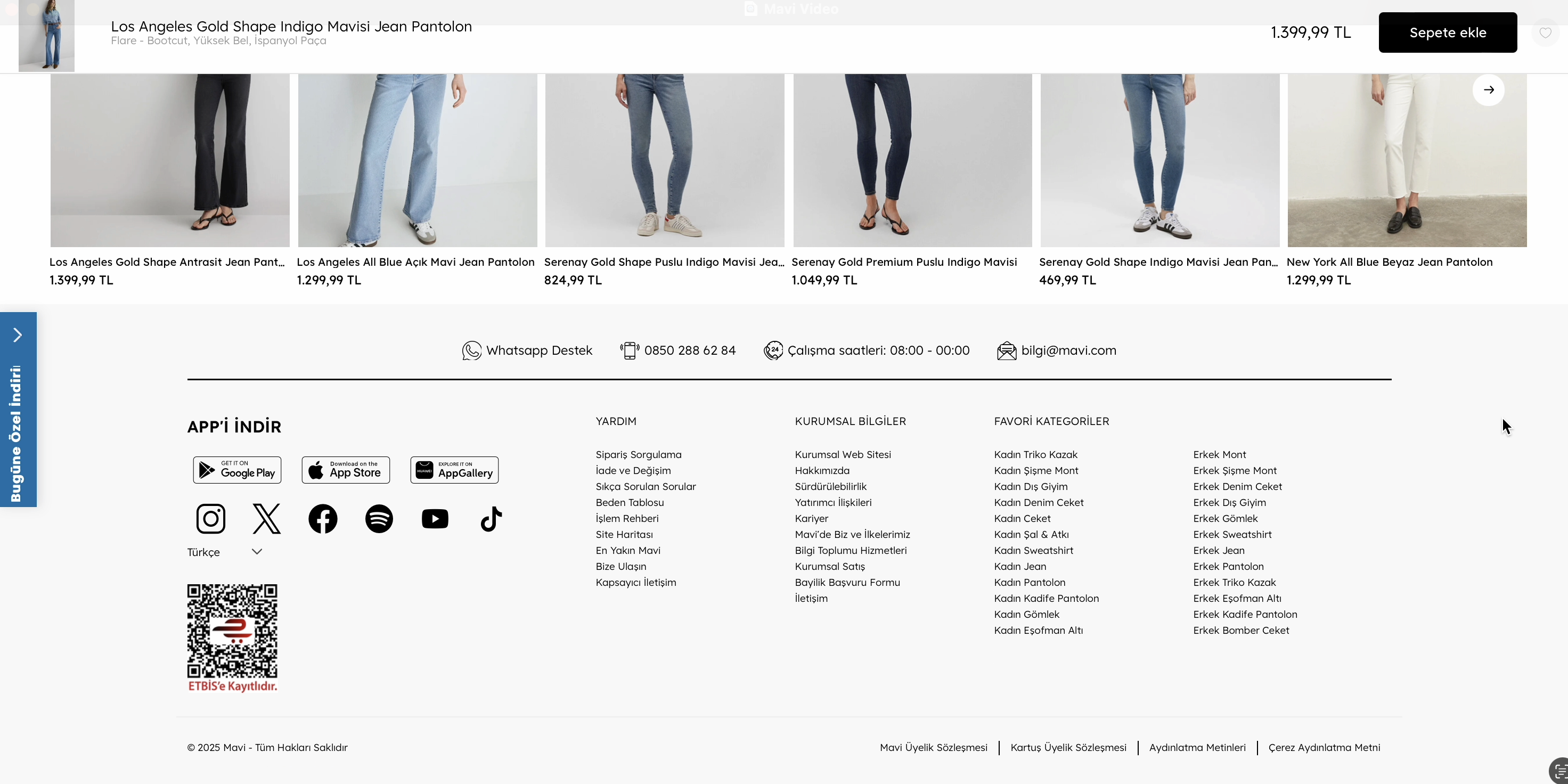 Mavi reviews and site footer — before