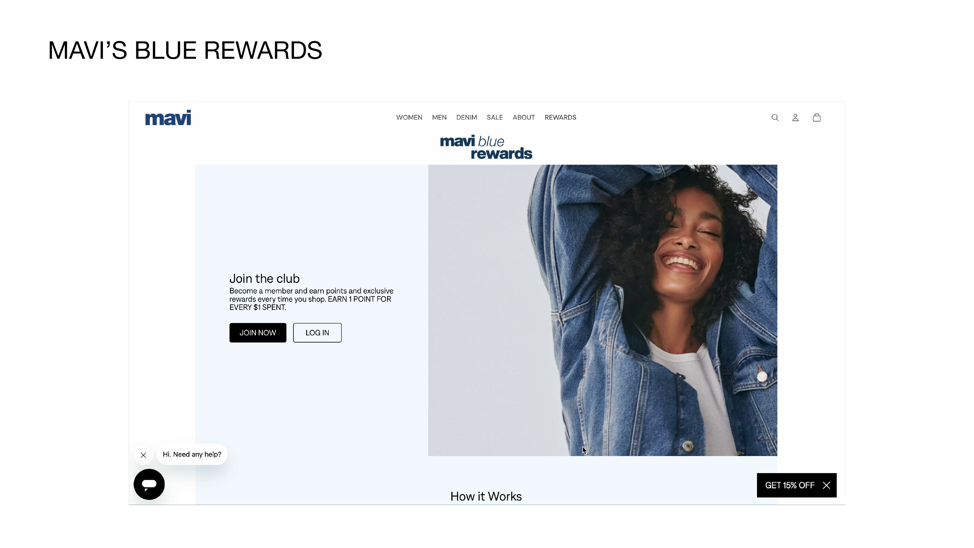 Mavi Blue Rewards landing page with join-the-club messaging