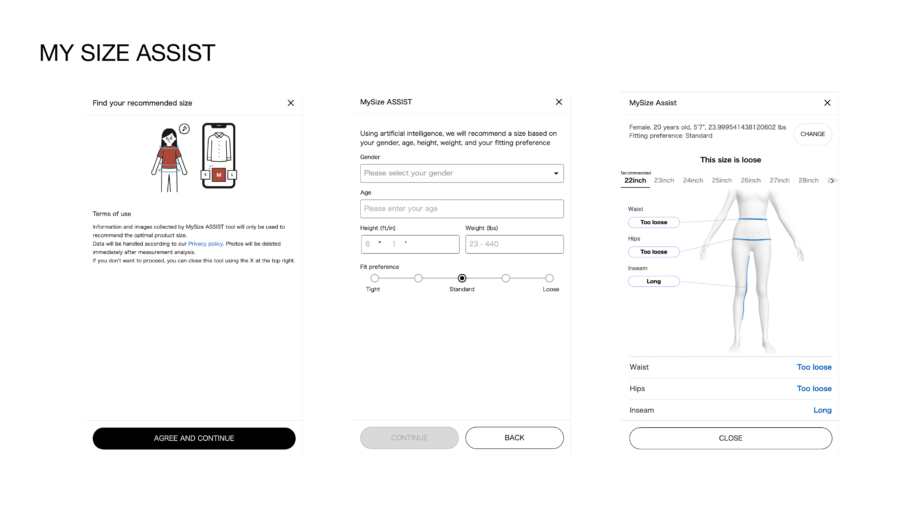 Uniqlo MySize ASSIST AI size recommendation flow