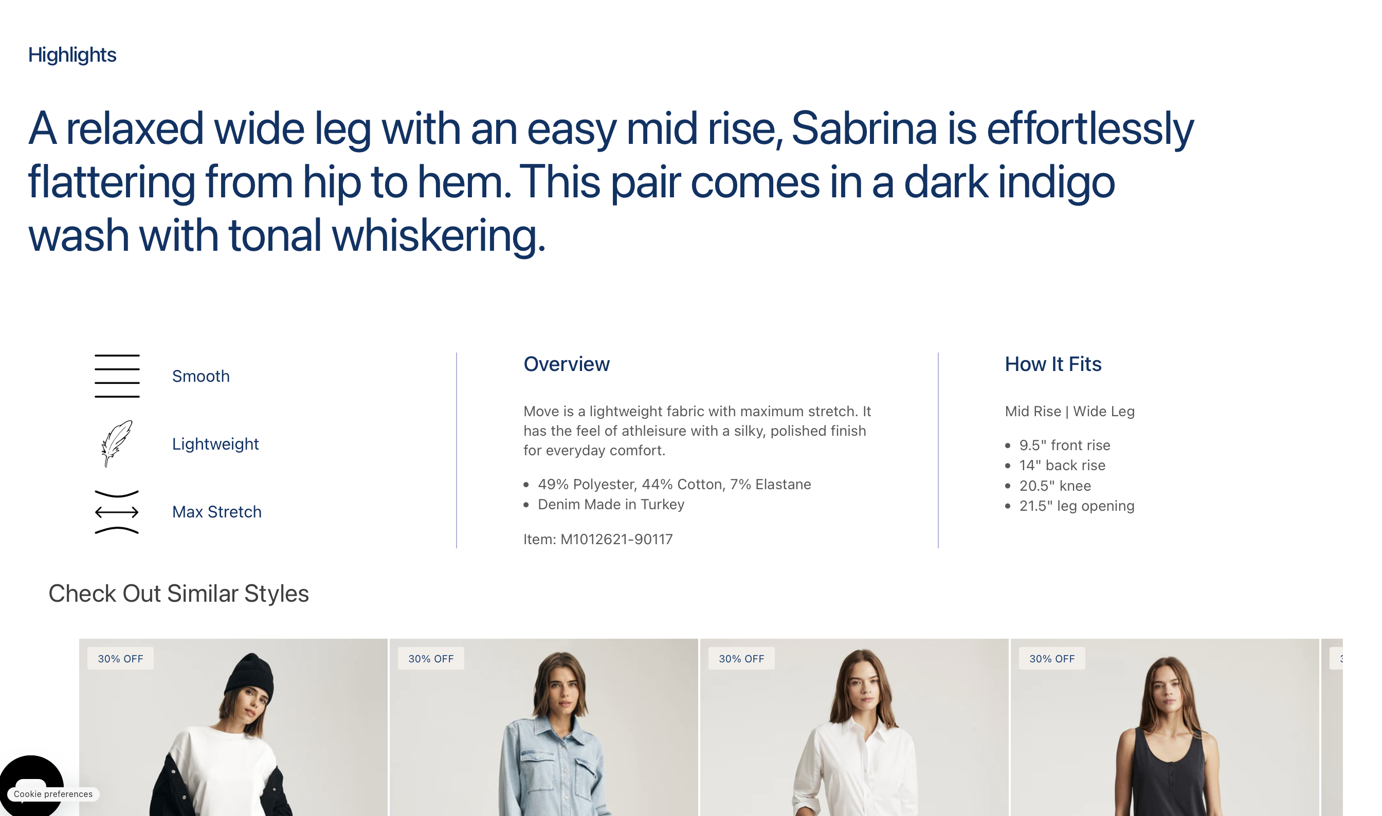 Mavi product storytelling and fit details — after